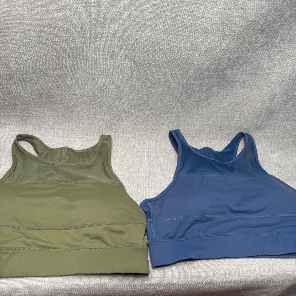 Zyia Active Bomber Bra Bundle XL Olive Green Blue Mesh High Neck Sports Bra Set